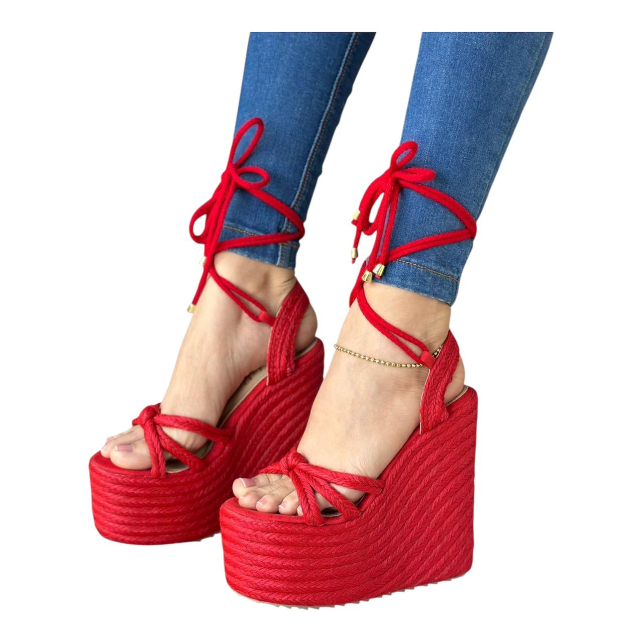 Red Roman Platform Sandal 15cm