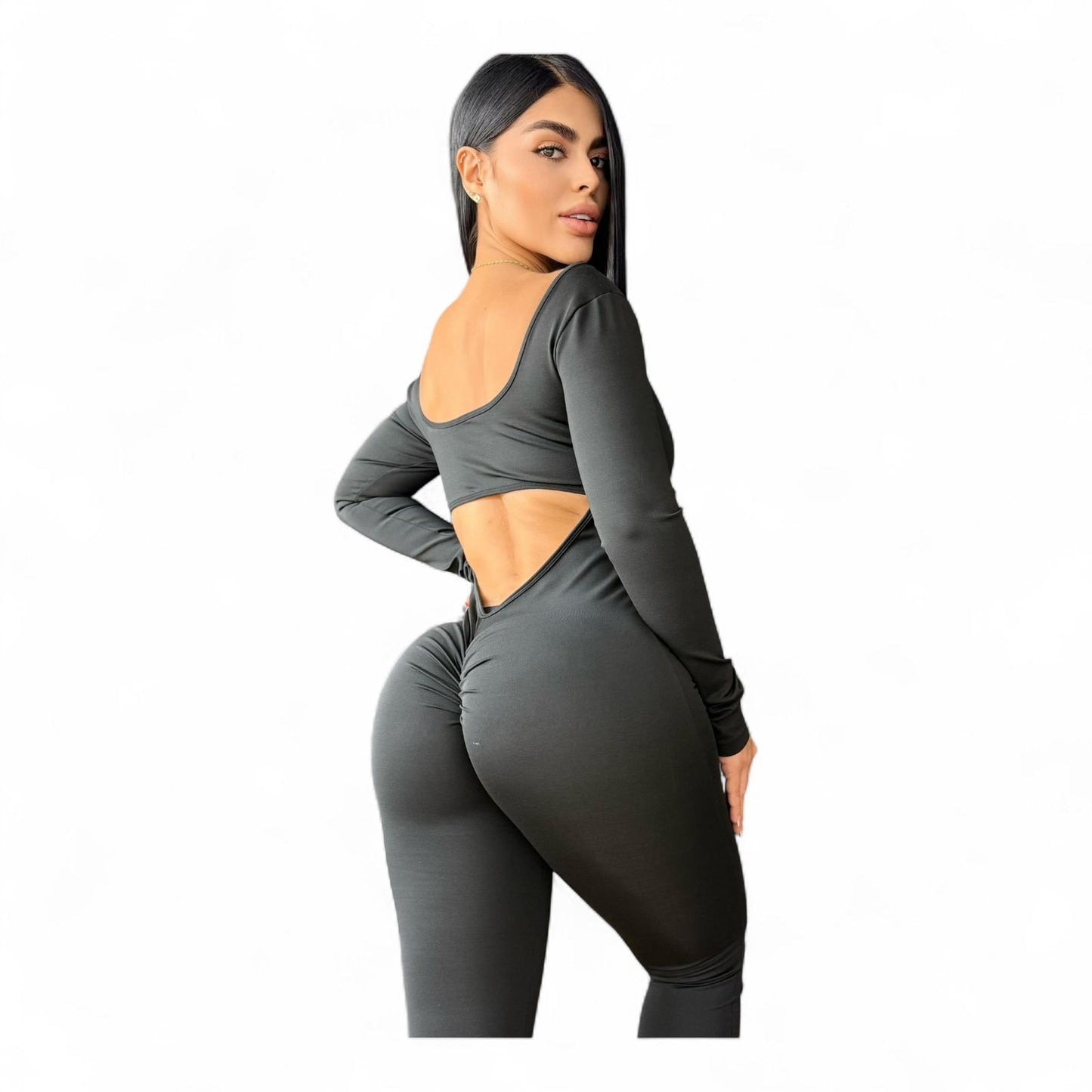 Black Suplex Push Up Long Sleeve Jumpsuit