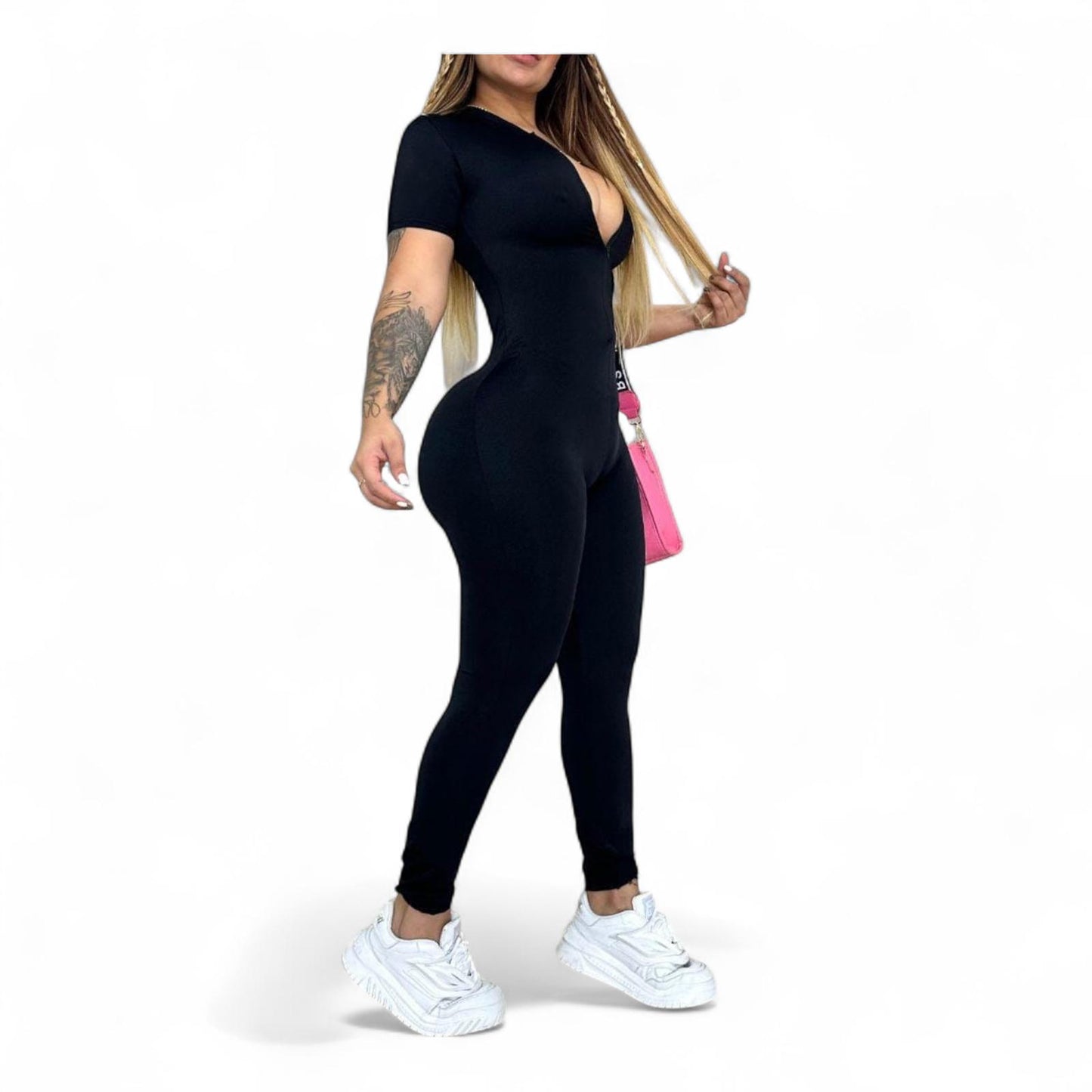 Black Classic Short Sleeve Suplex Jumpsuit