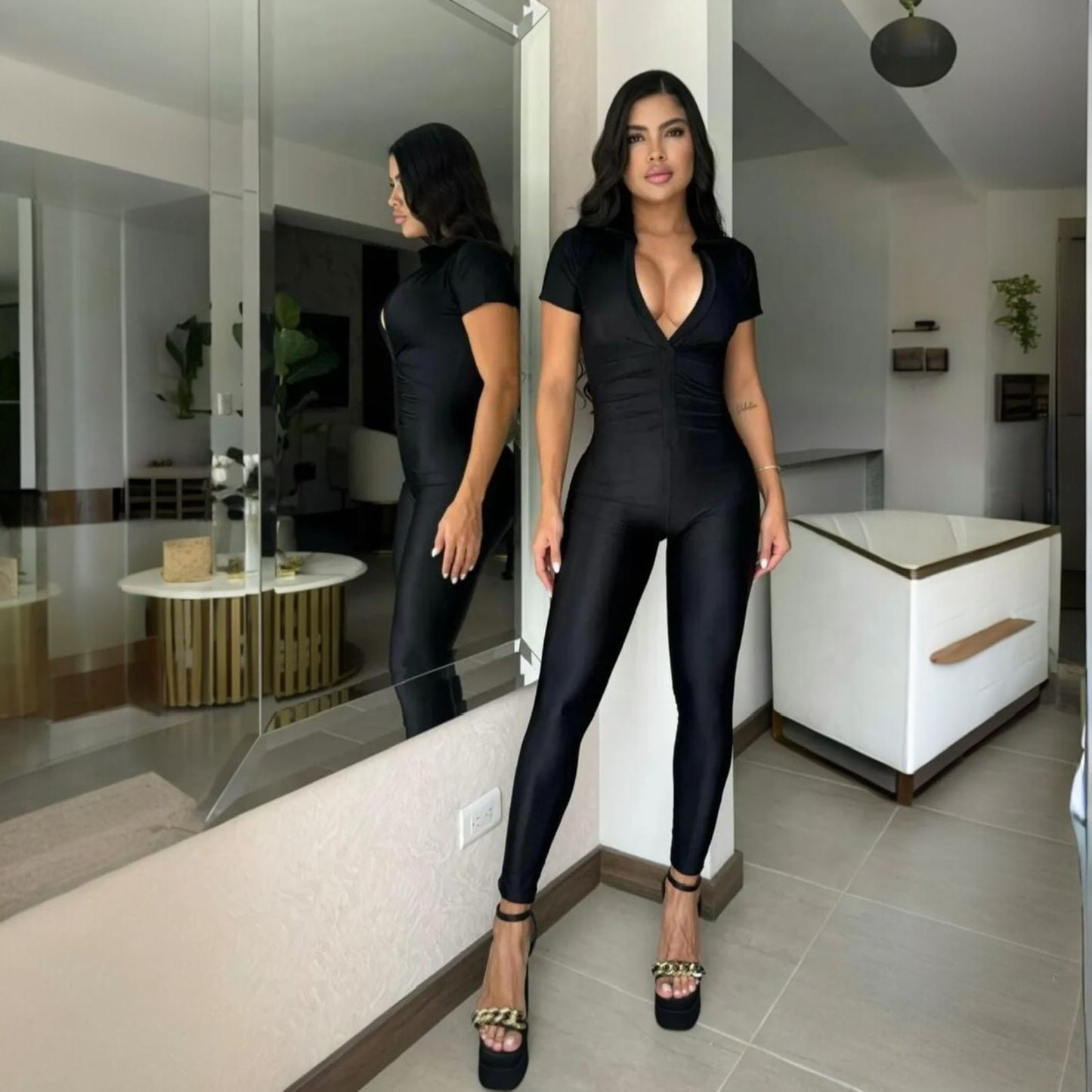 Classic Sparkling Fabric Jumpsuit with Push Up