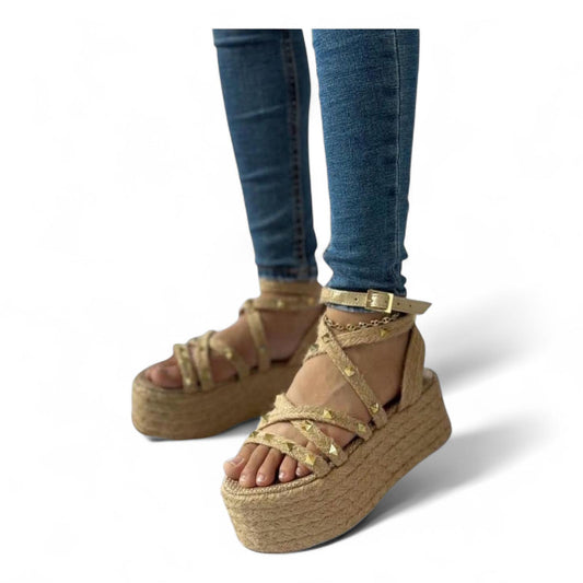 Brown Jute Platform Sandal 5cm with Rope Details