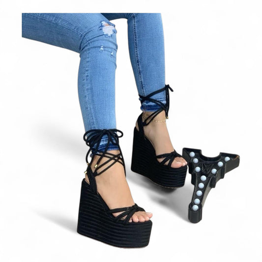 Black Roman Platform Sandal 15cm