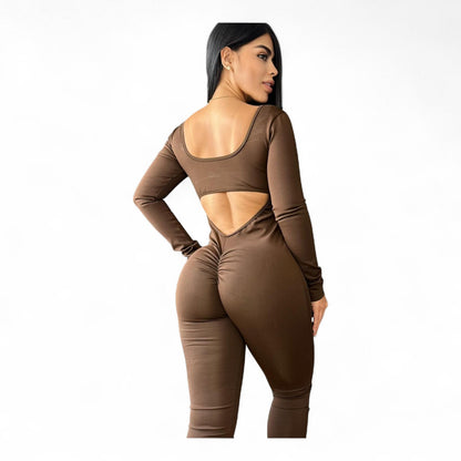 Caramel Suplex Push Up Long Sleeve Jumpsuit