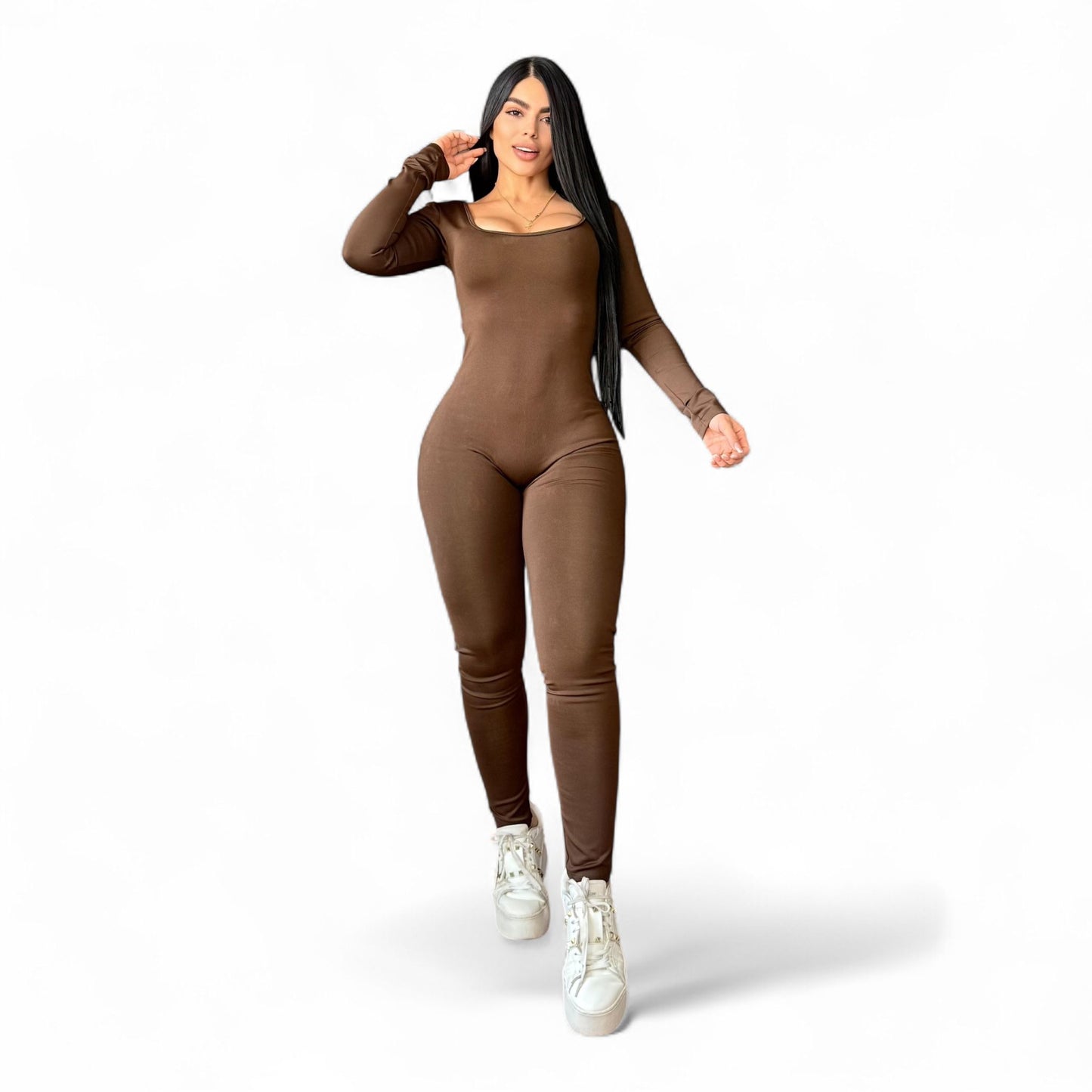 Caramel Suplex Push Up Long Sleeve Jumpsuit