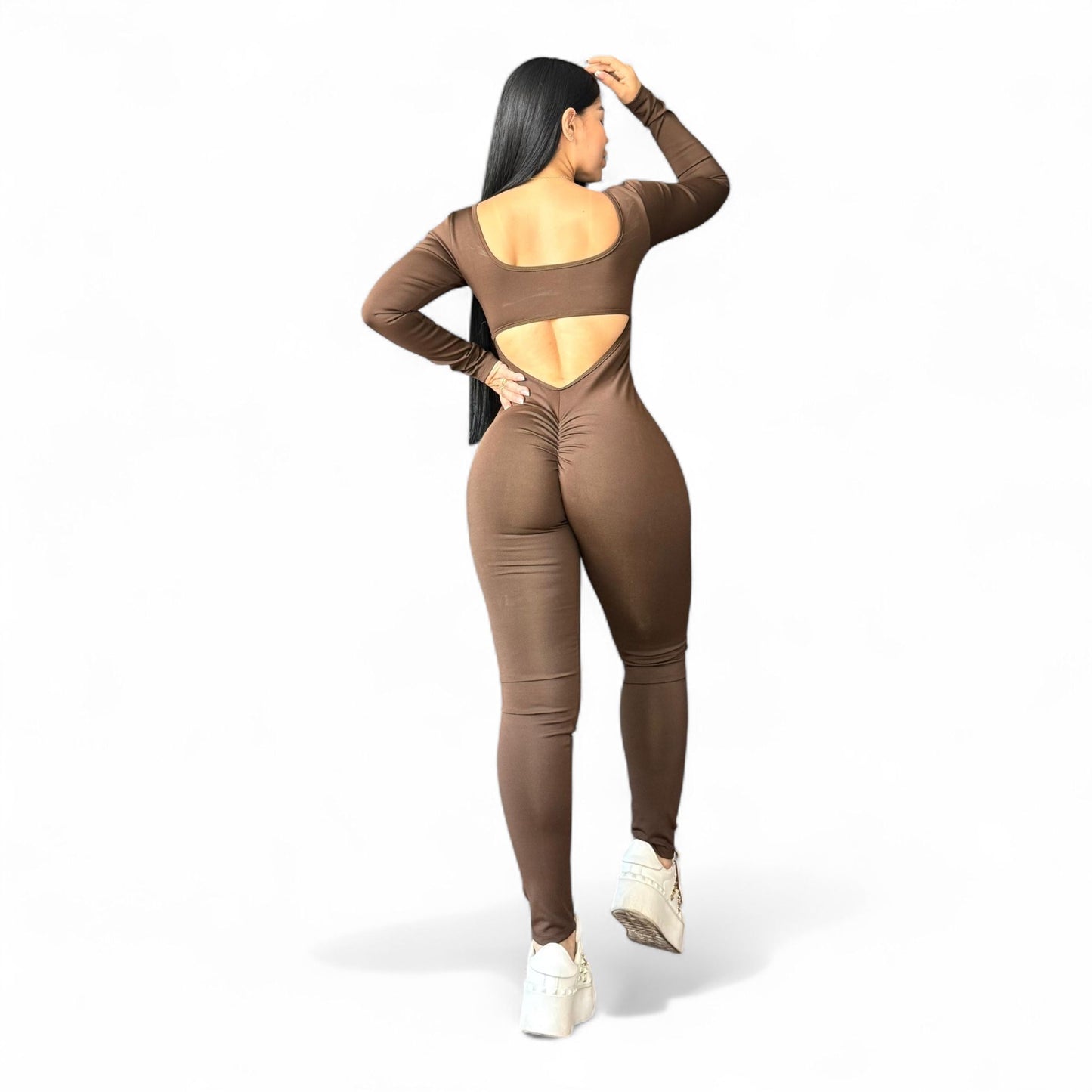 Caramel Suplex Push Up Long Sleeve Jumpsuit