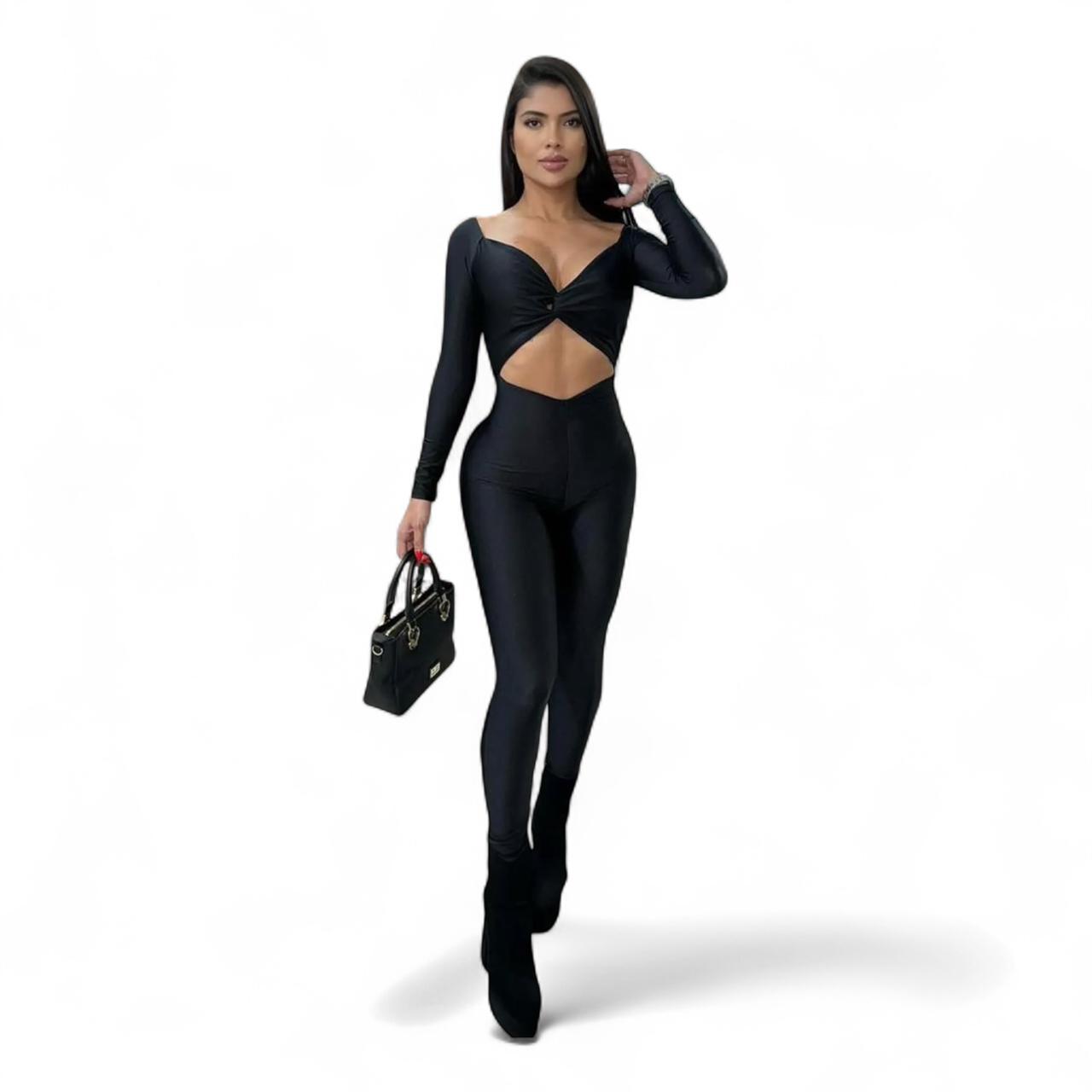 BLACK SPARKLING CROSSOVER JUMPSUIT