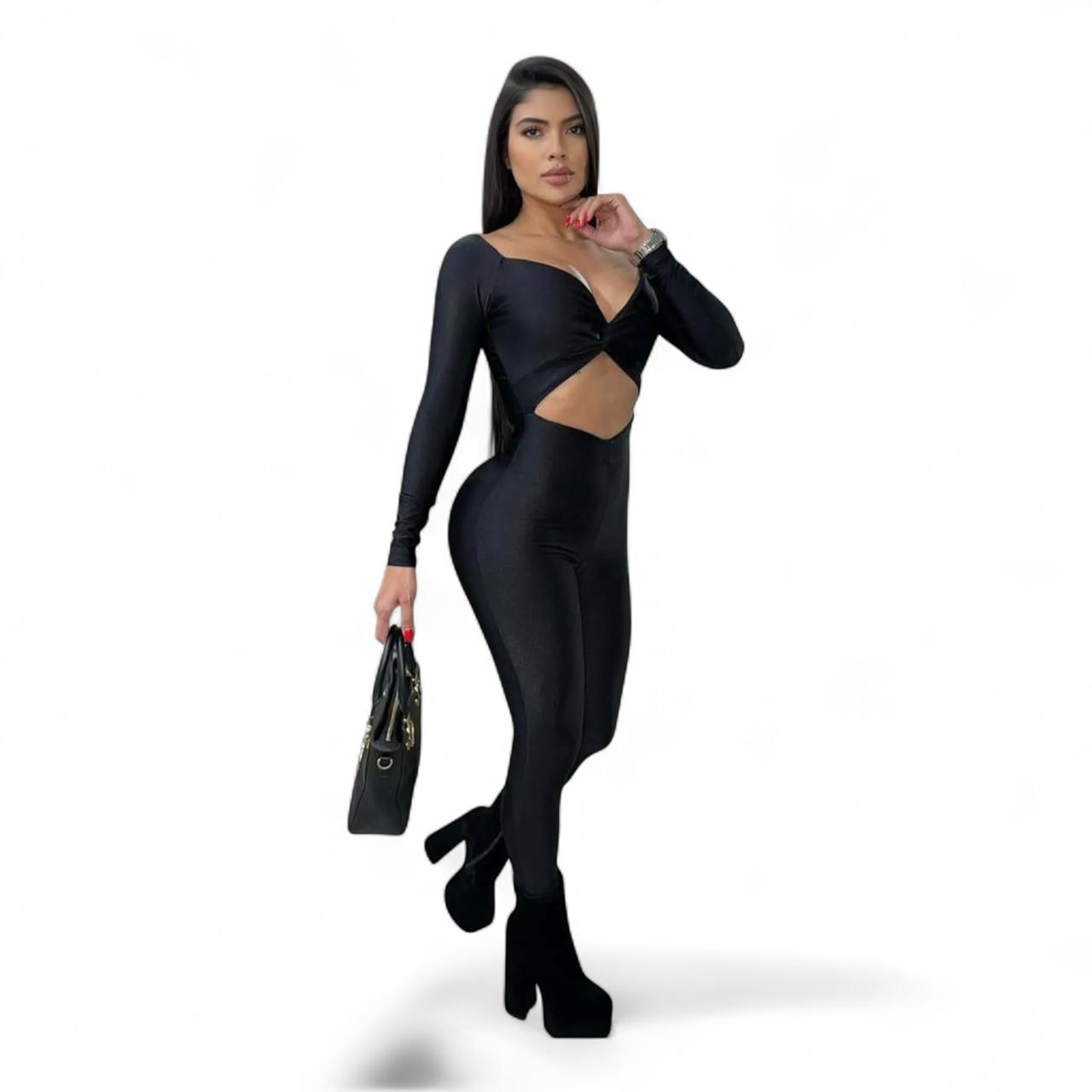 BLACK SPARKLING CROSSOVER JUMPSUIT