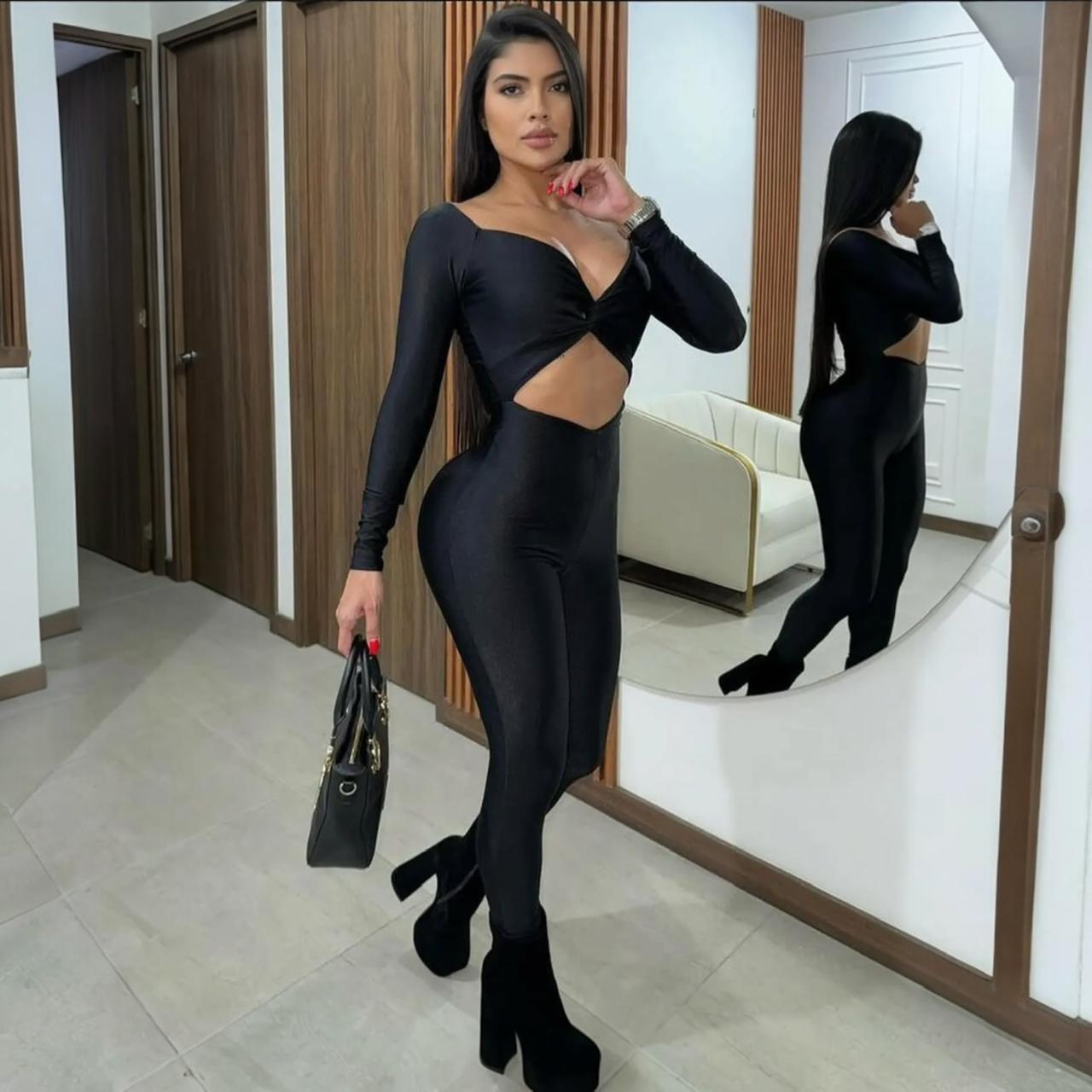 BLACK SPARKLING CROSSOVER JUMPSUIT