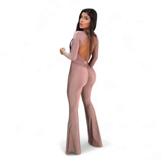 Bell-Bottom Shimmering Fabric Jumpsuit