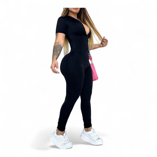 Black Classic Short Sleeve Suplex Jumpsuit