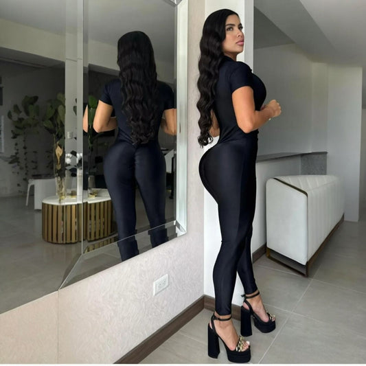 Classic Sparkling Fabric Jumpsuit with Push Up