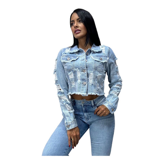 Light Tone Denim Jacket with Sparkles - Rigid Fabric