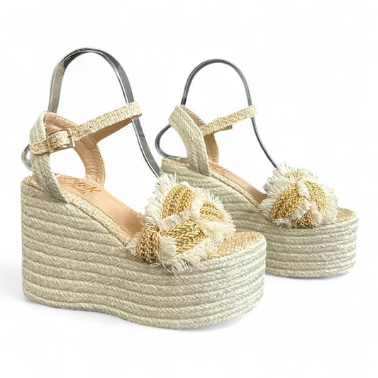 White Jute Platform Sandals 8cm