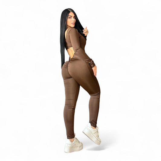 Caramel Suplex Push Up Long Sleeve Jumpsuit