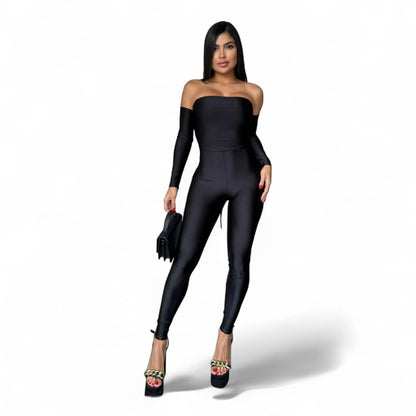 BLACK SPARKLING STRAPLESS JUMPSUIT