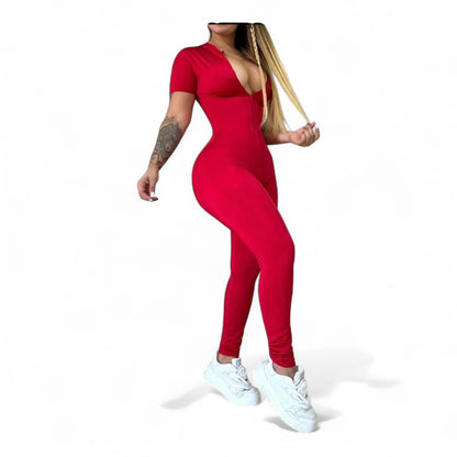 RED CLASSIC SHORT SLEEVE SUPLEX JUMPSUIT