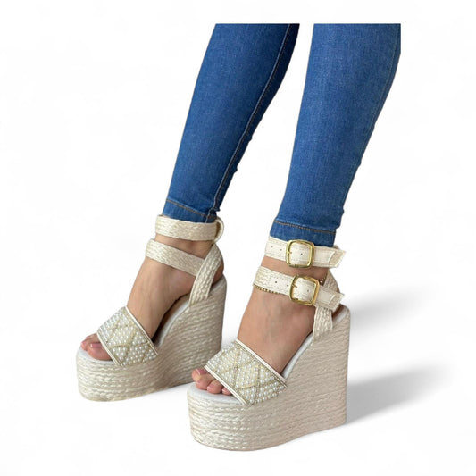 Natural Jute Double Strap Platform Sandal 15cm