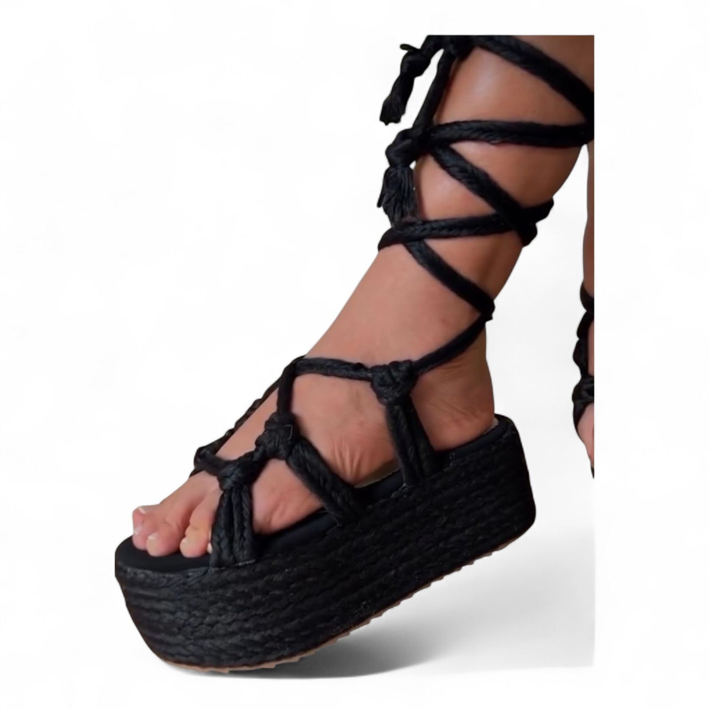 Black Braided Jute Platform Sandal 5cm